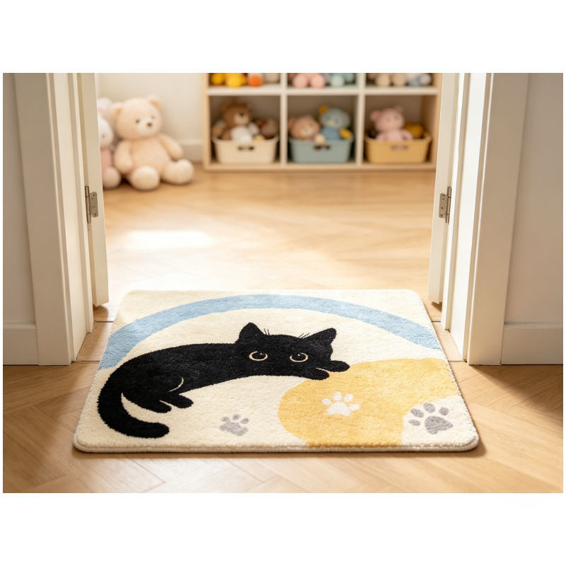 Kids Outdoor Area - Cute Black Cat Paw Print Area
